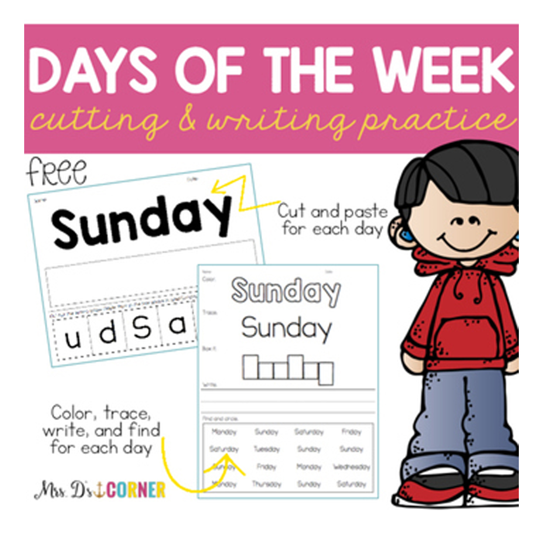 Fine Motor Days of the Week Cut and Paste and Writing Activities cover image.