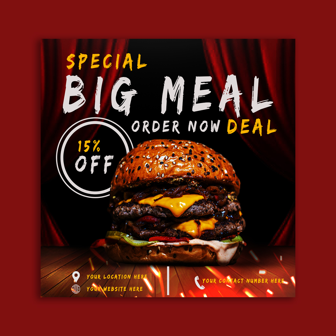 Resturant advertising food social media post template and web banner instagram cover image.