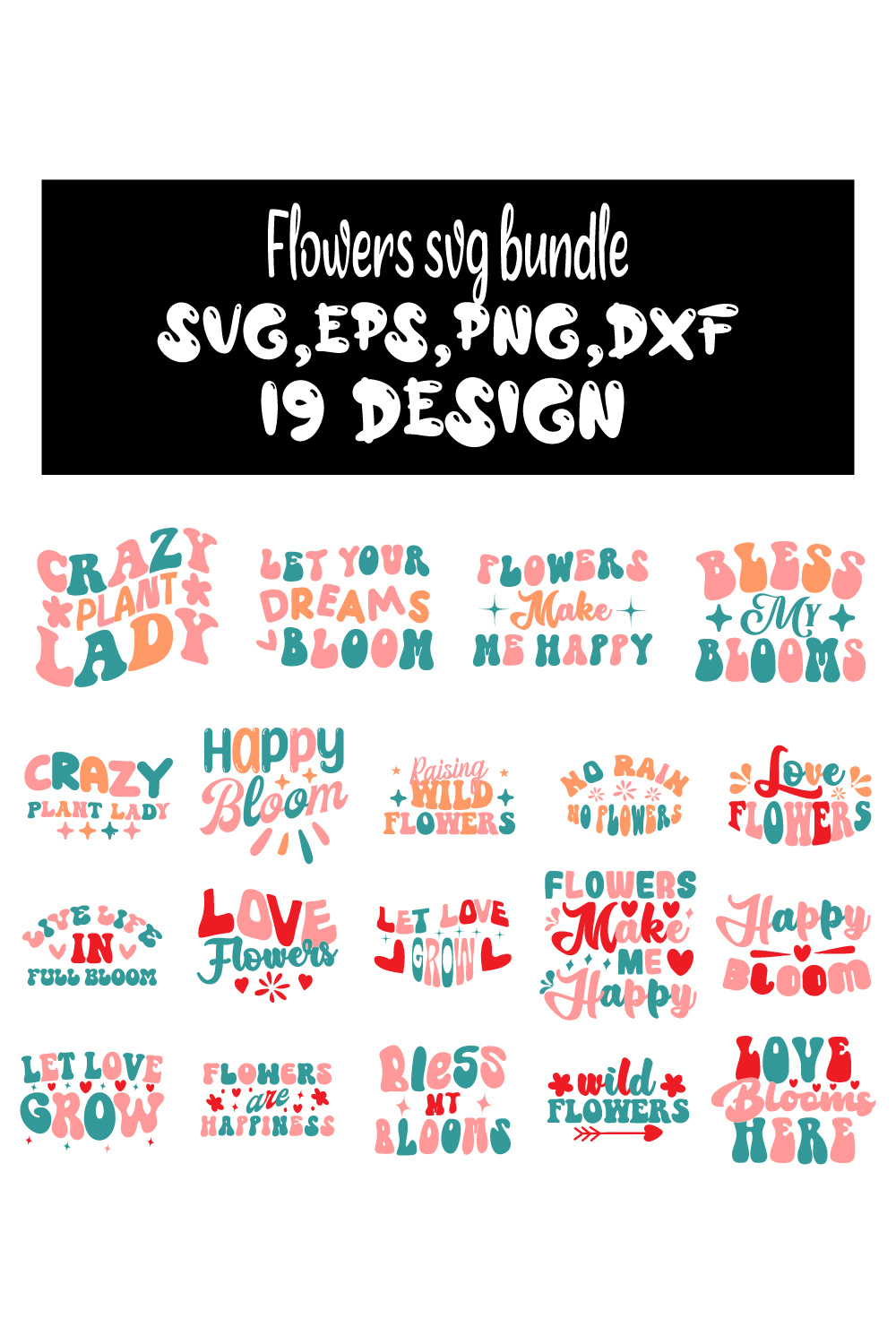 20 Flowers SVG DESIGN BUNDLE pinterest preview image.