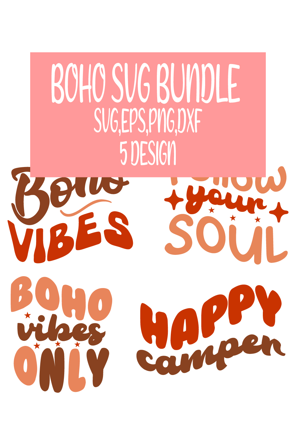 A set of BOHO SVG t-shirt design ,bundle pinterest preview image.