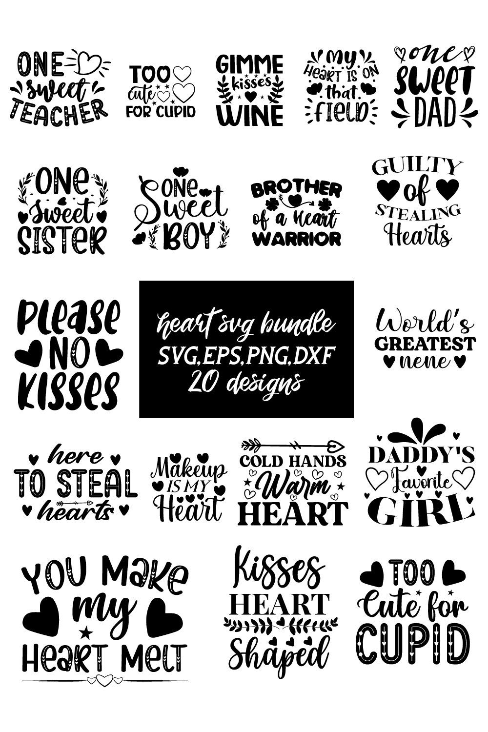 20 heart SVG bundle pinterest preview image.