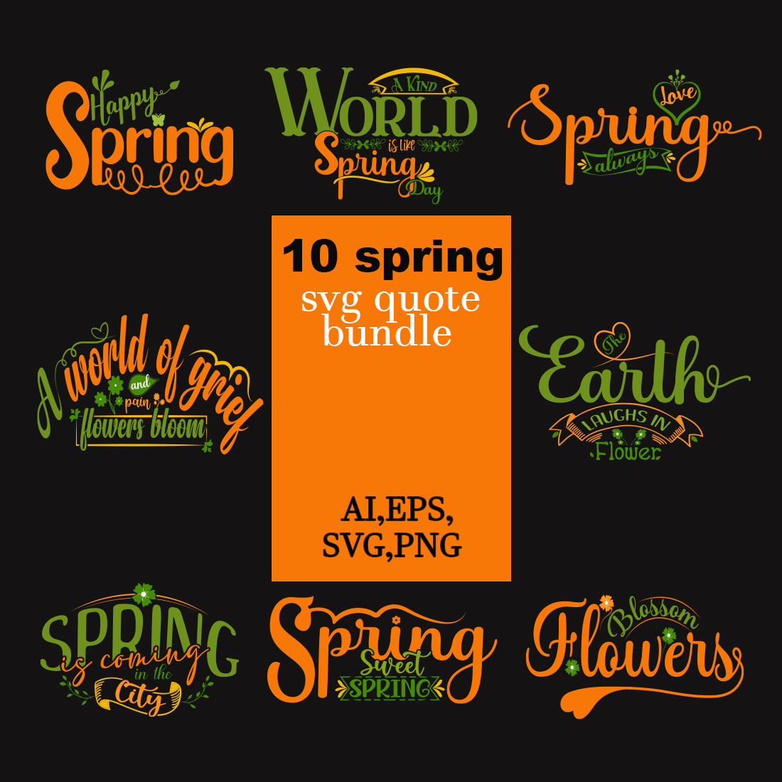 10 Spring day SVG quote typography T shirt design bundle cover image.