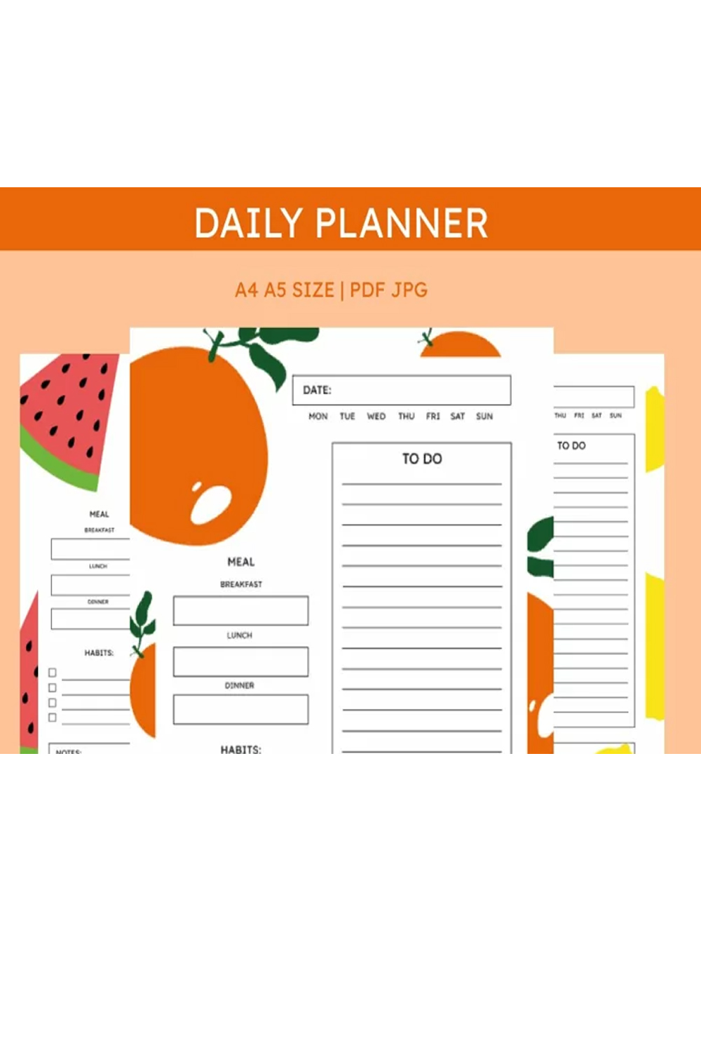Daily planner printable | Cute daily planner pinterest preview image.