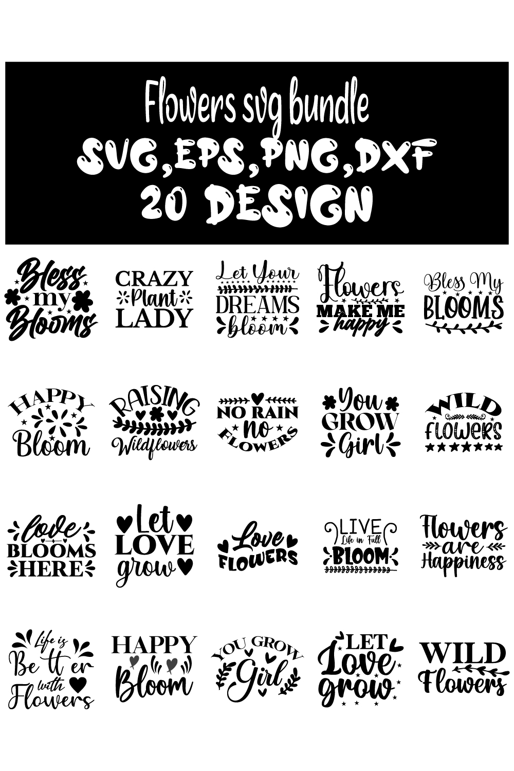 20 Flowers SVG DESIGN bundle pinterest preview image.