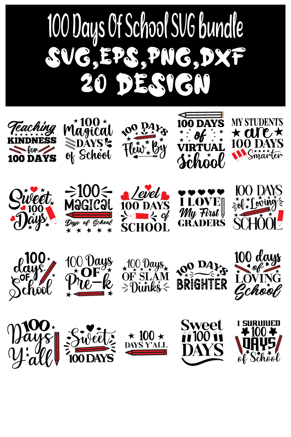 100 Days Of School SVG bundle pinterest preview image.