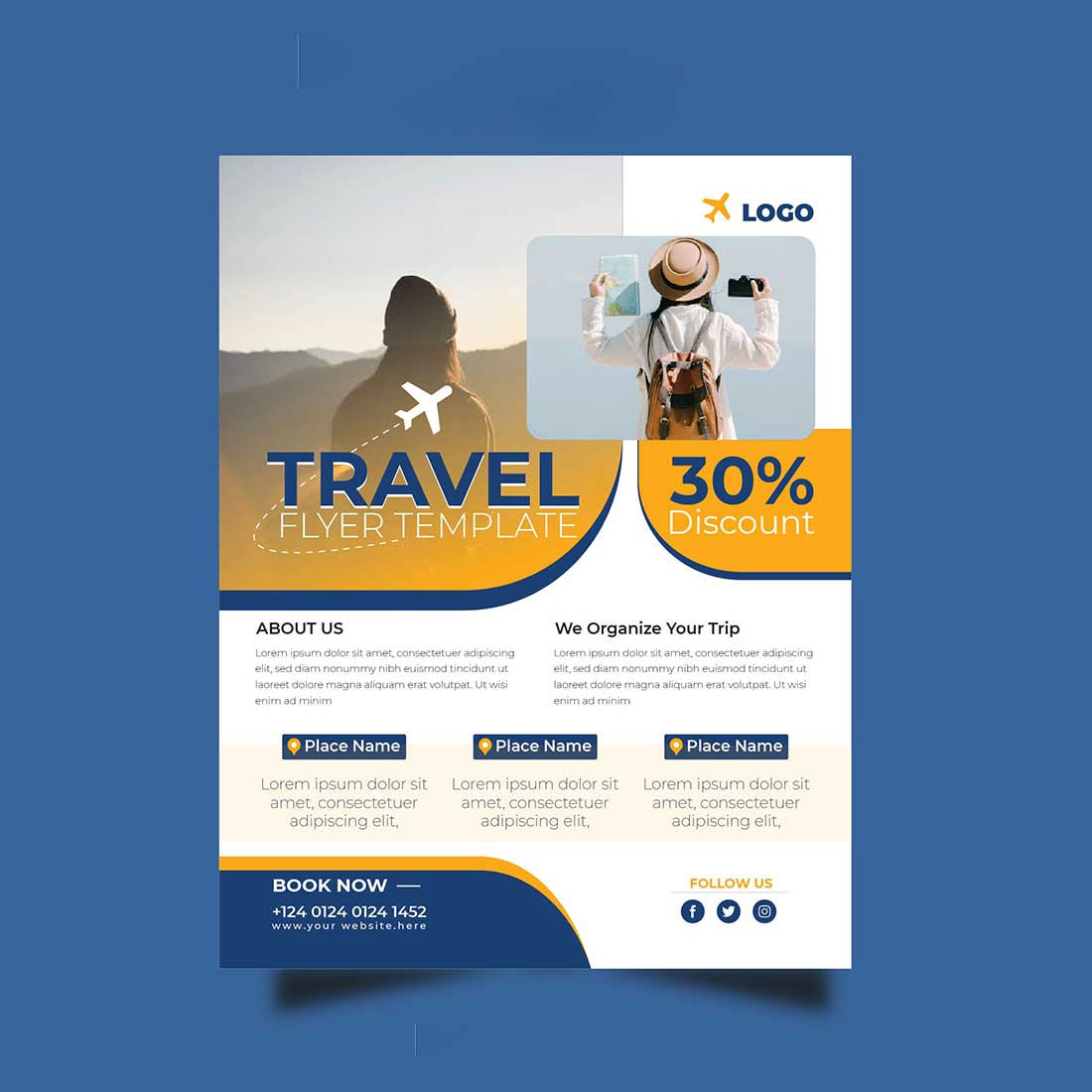 Travel flyer template preview image.