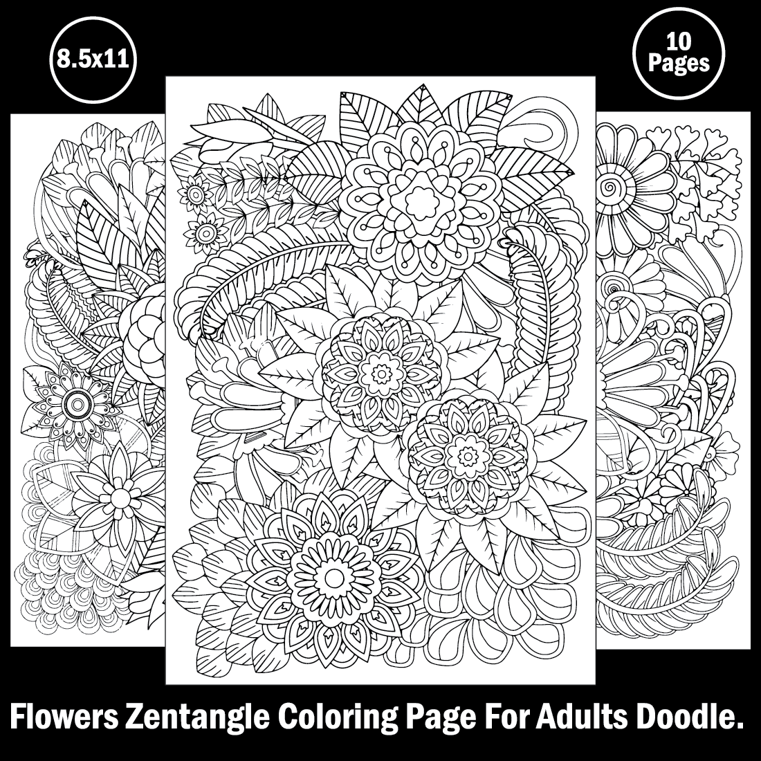 10+ Zentangle Coloring Pages Bundle-KDP preview image.