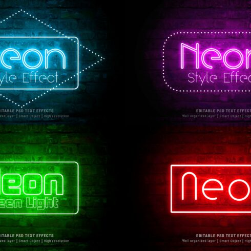 Neon light text effect bundle PSDcover image.