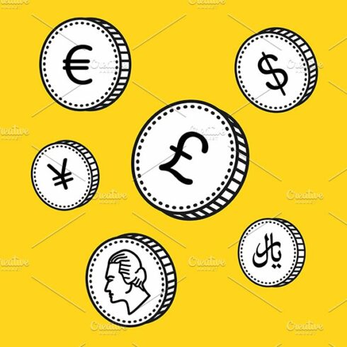 A set of currency symbols.