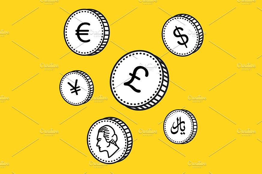 A set of currency symbols.