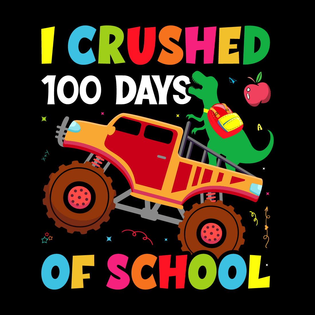 Kids 100 Days of School T-shirt Design t-shirt design for kids and kindergarten first grade preview image.