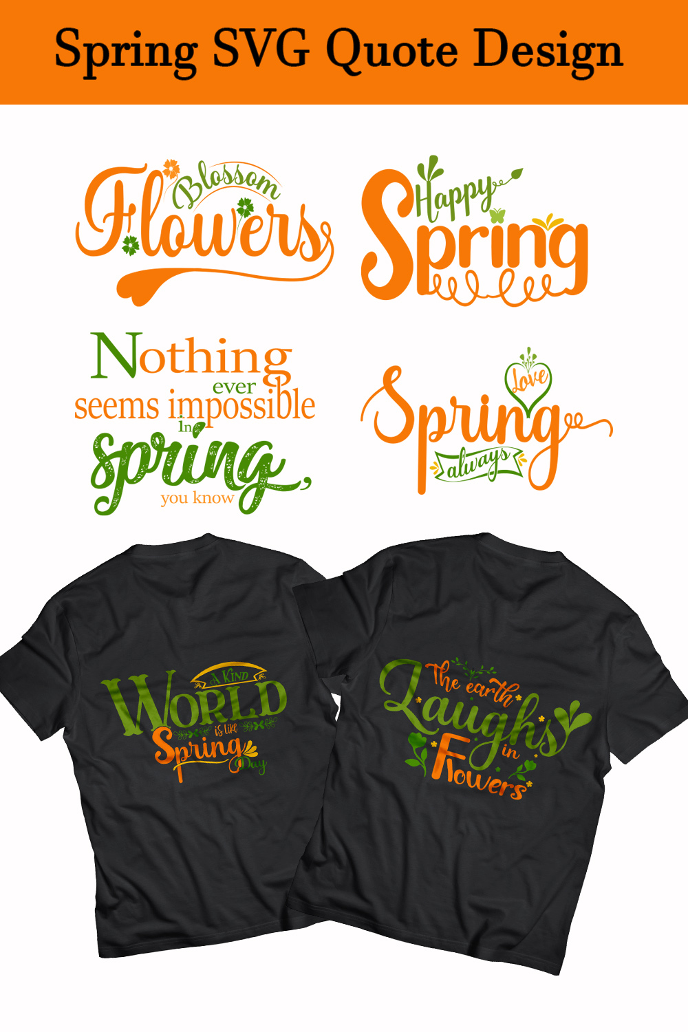 10 Spring day SVG quote typography T shirt design bundle pinterest preview image.