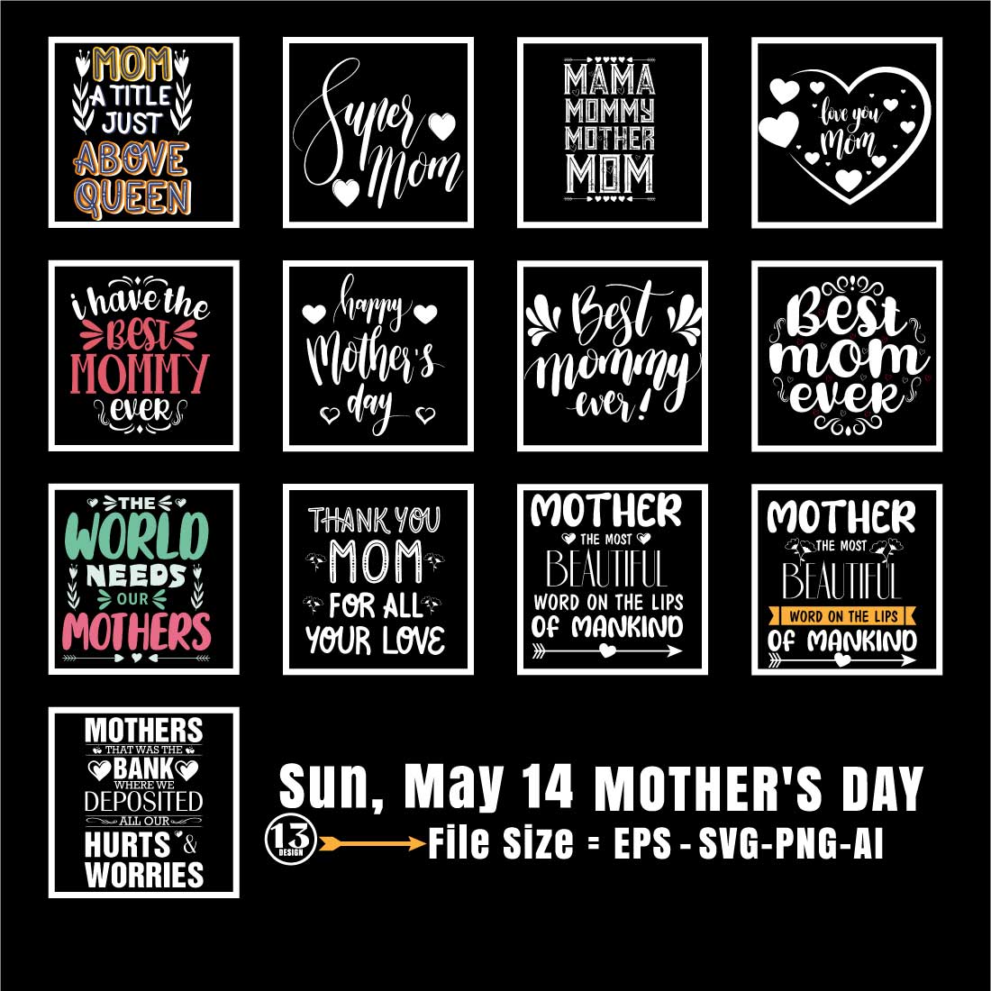 33 design Mother’s Day Tshirt Bundle EPS /SVG /PNG /Ai preview image.