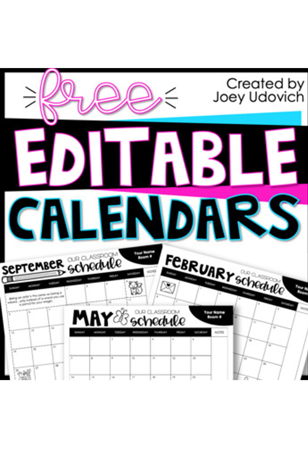 Monthly Calendars 2023-2028 | EDITABLE pinterest preview image.