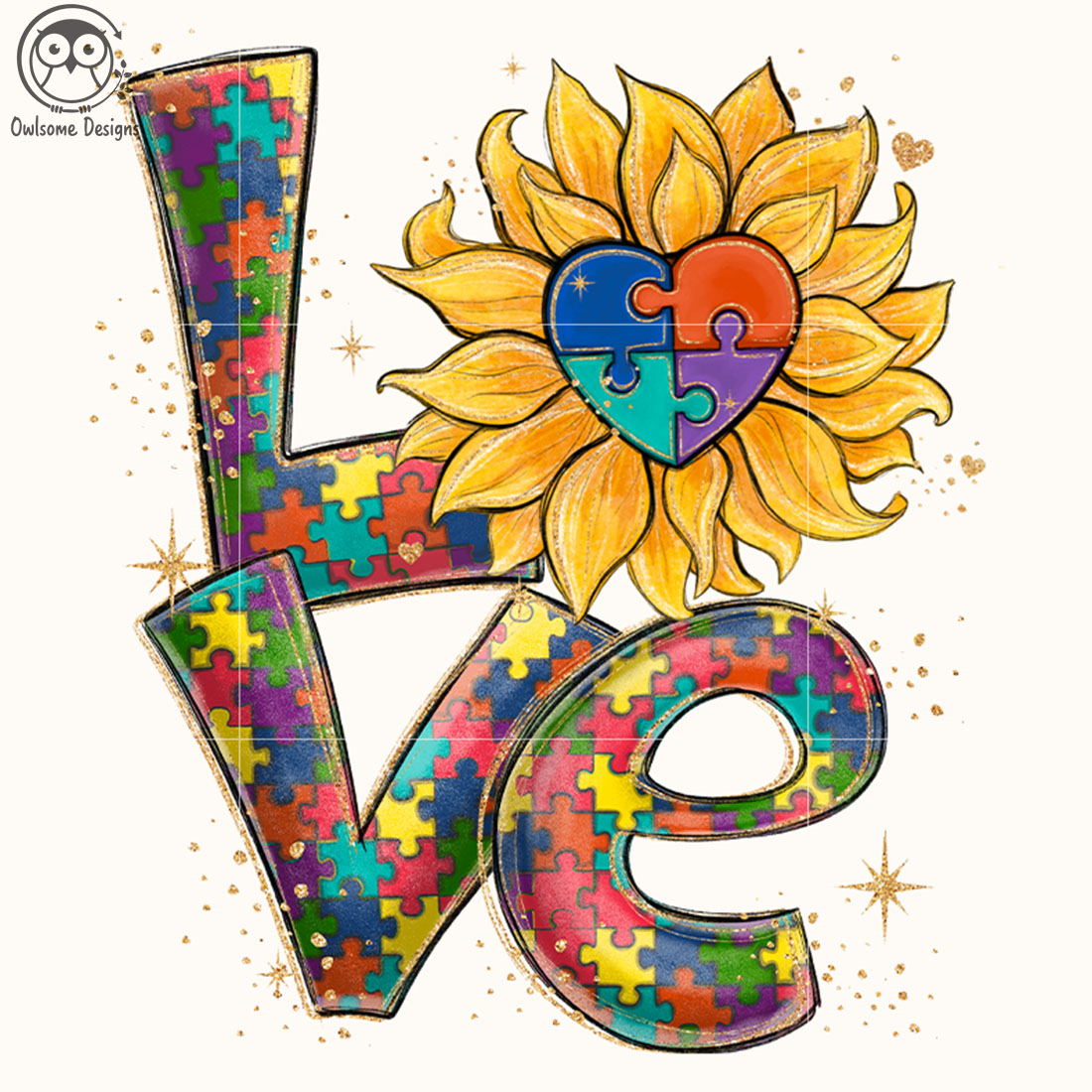 Love Autism Sunflower PNG Sublimation cover image.