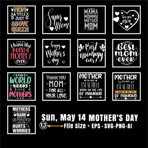 13 design Mother\\’s Day Tshirt Bundle EPS /SVG /PNG /Ai cover image.