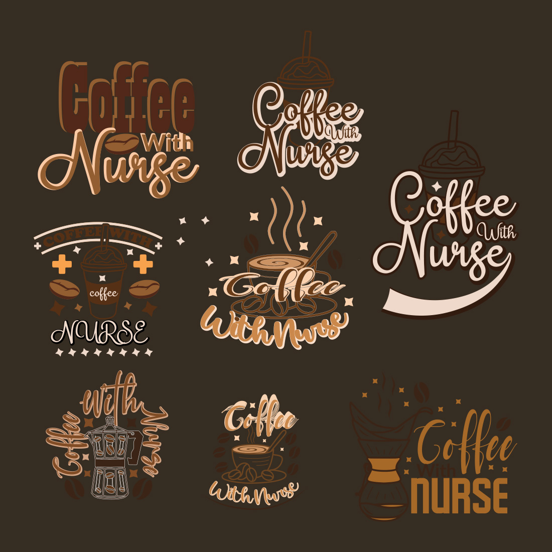 Retro Coffee with Nurse Sublimation Design Bundle preview image.