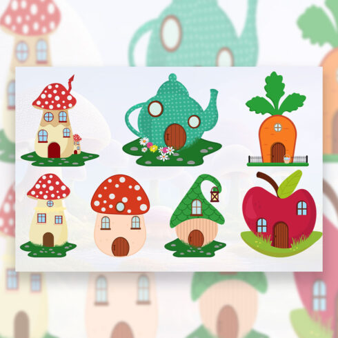 Cute Fairy Mushroom House clipart cover image.