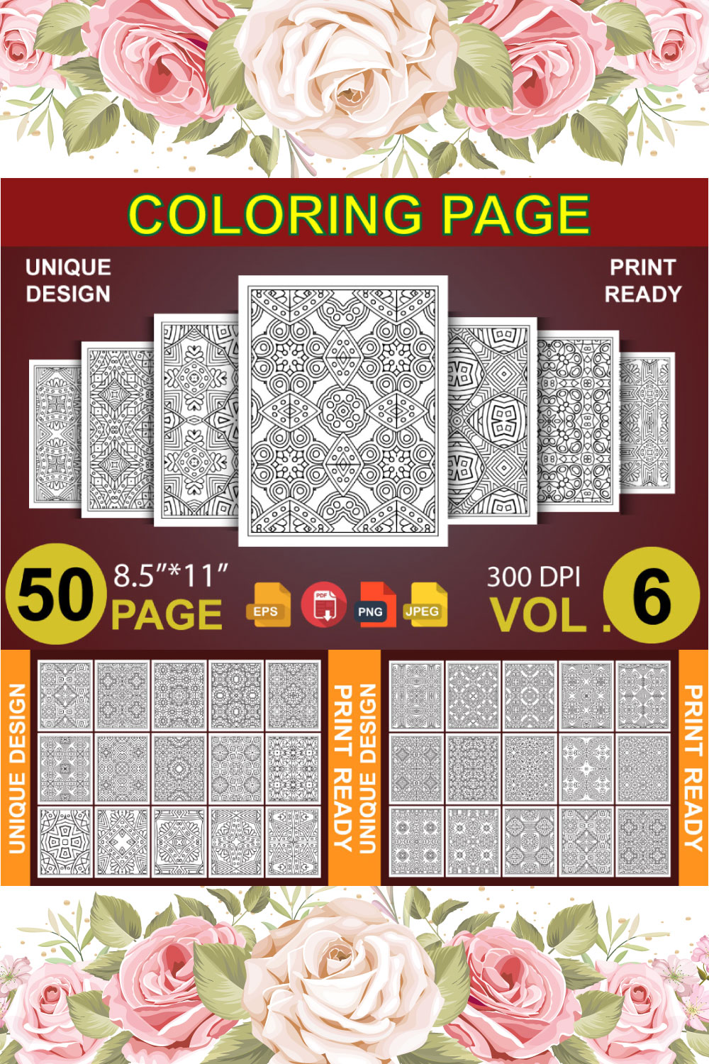 50 Adult Coloring Book Page KDP Design pinterest preview image.