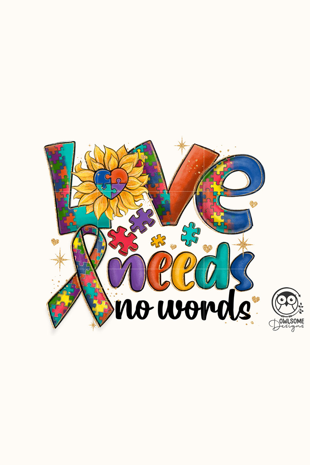 Autism Love Needs No Words PNG pinterest preview image.