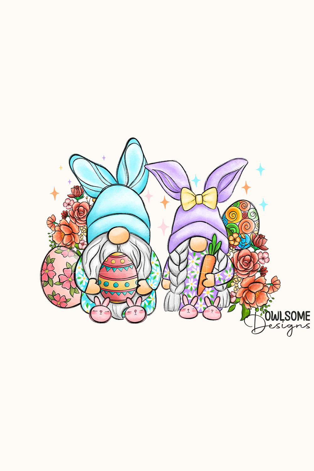 Gnomes Couple Easter Day PNG pinterest preview image.
