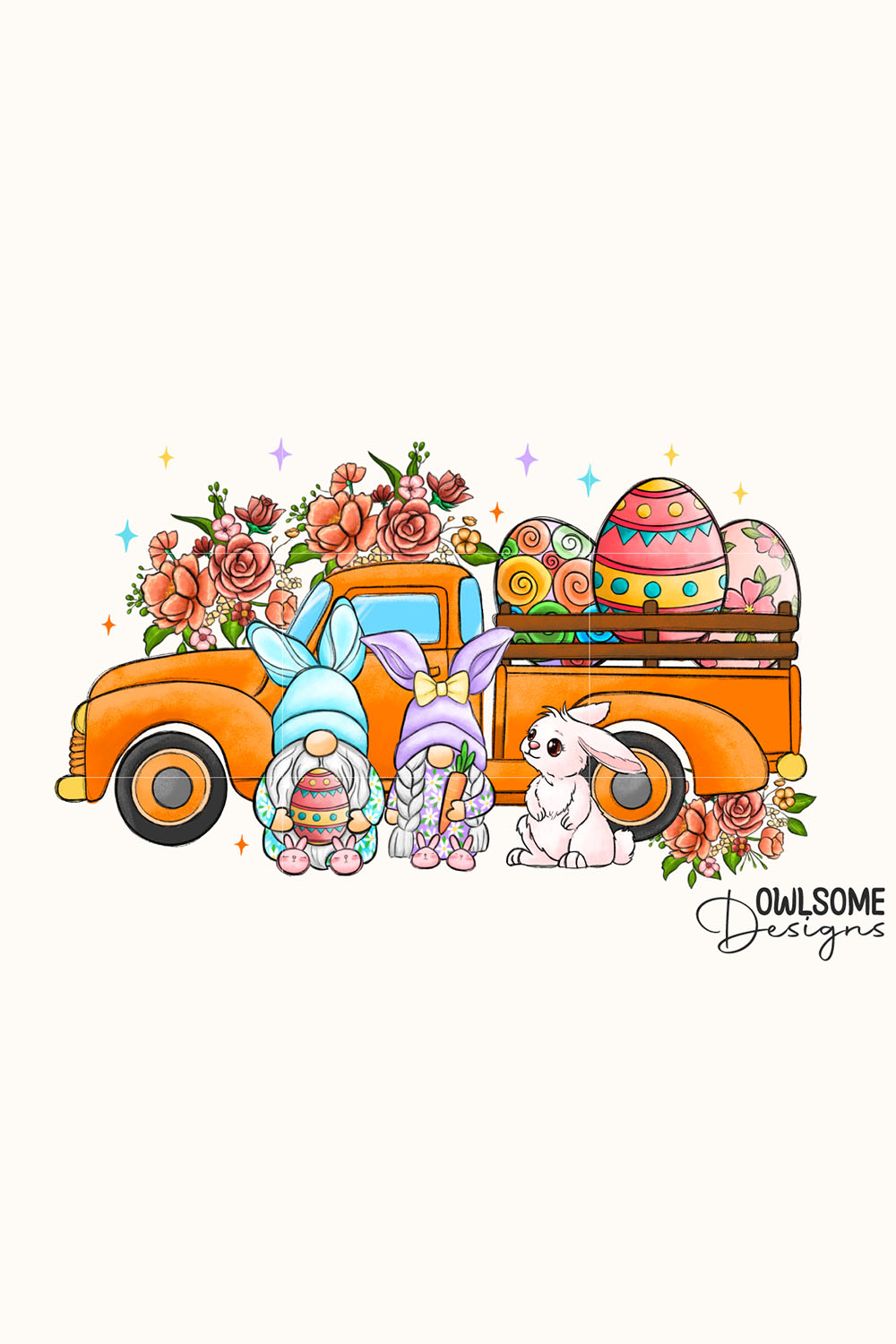 Easter Day Truck Bunny Gnomes pinterest preview image.