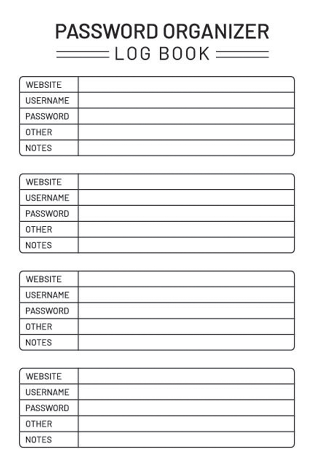 Password Organizer Log Book - KDP Interior pinterest preview image.