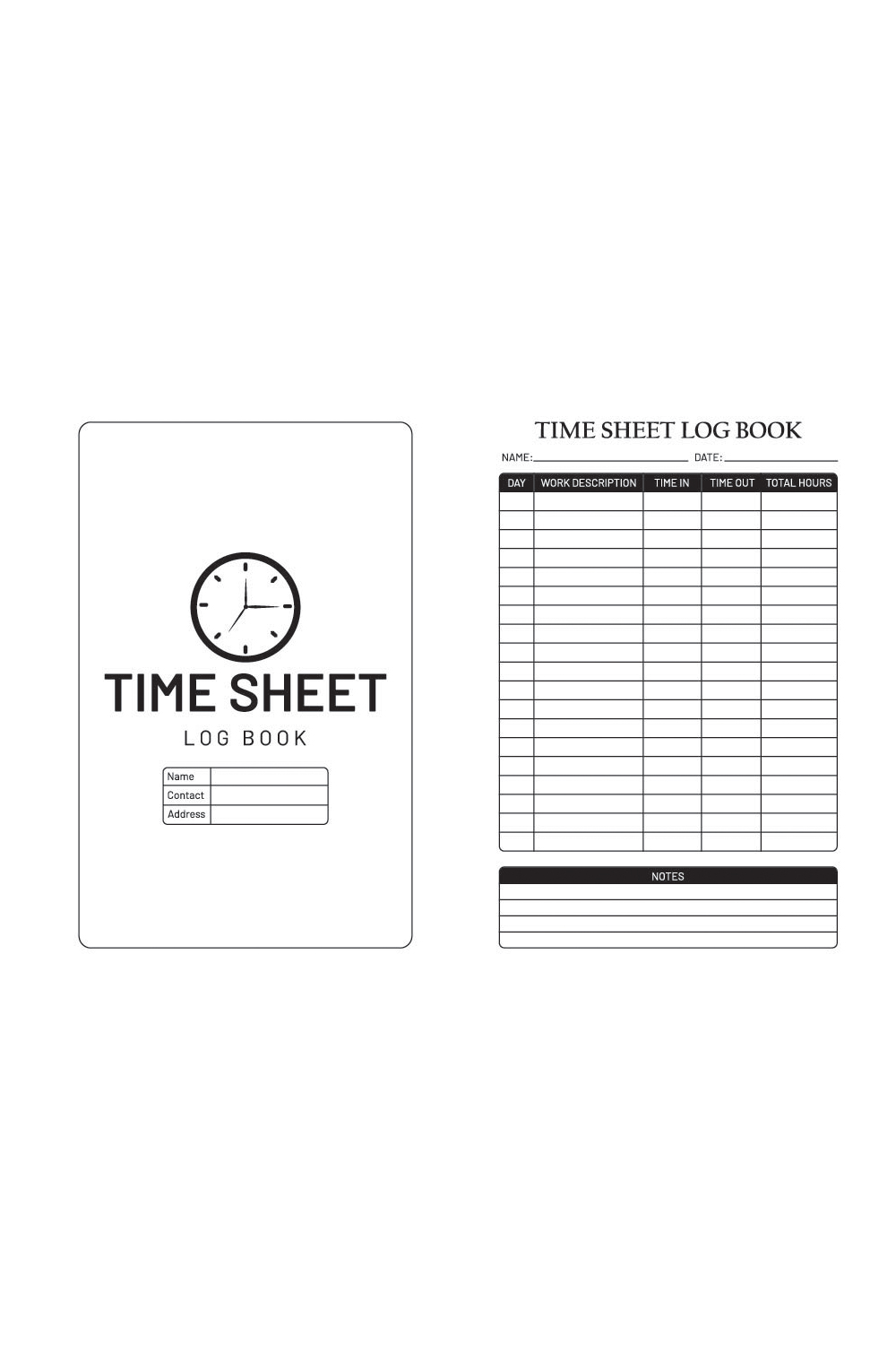 Time Sheet Log Book - KDP Interior pinterest preview image.