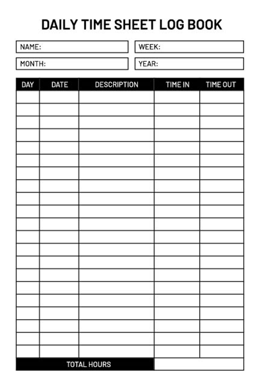 Daily Time Sheet Log Book - KDP Interior pinterest preview image.