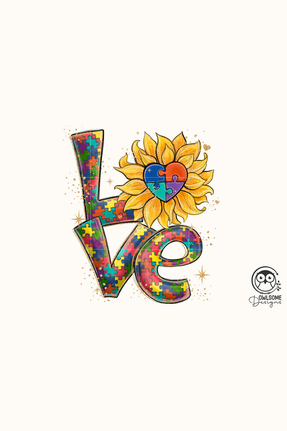 Love Autism Sunflower PNG Sublimation pinterest preview image.