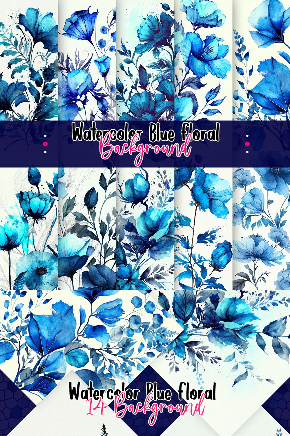 Watercolor Blue Floral Backgrounds pinterest preview image.