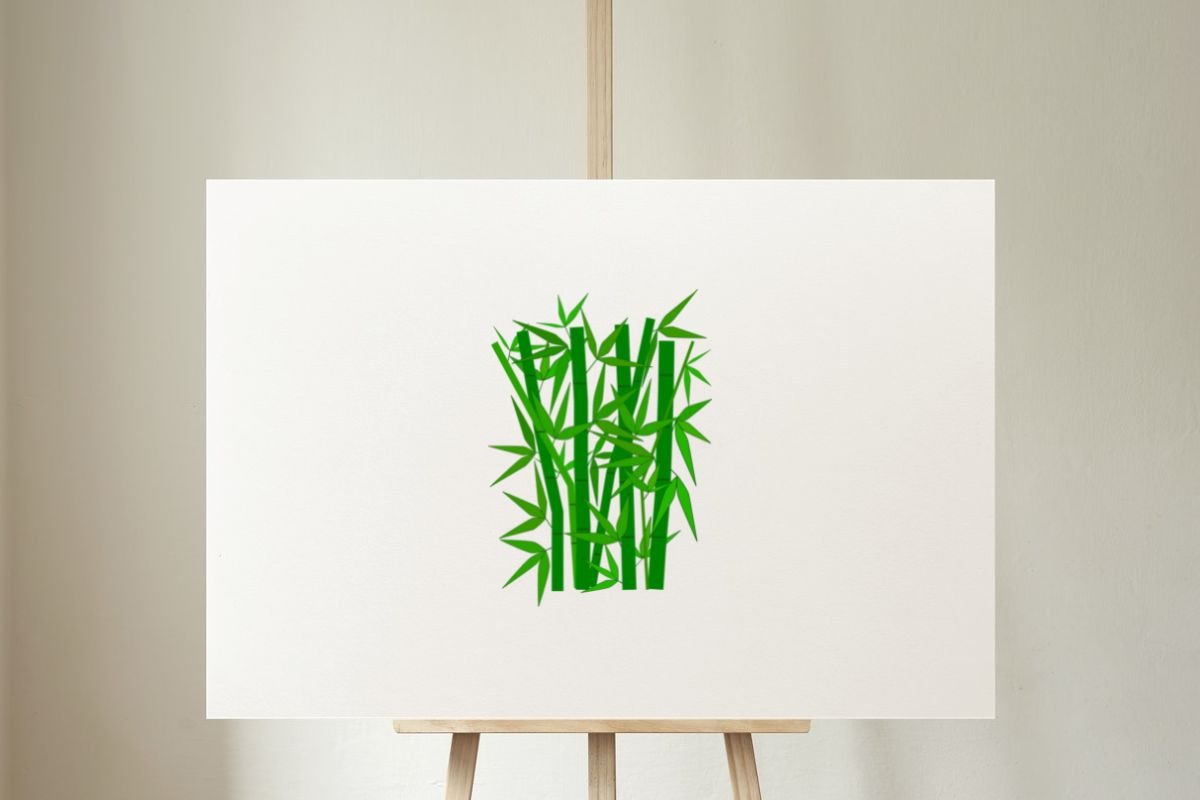 Picture of a bamboo plant on a easel.