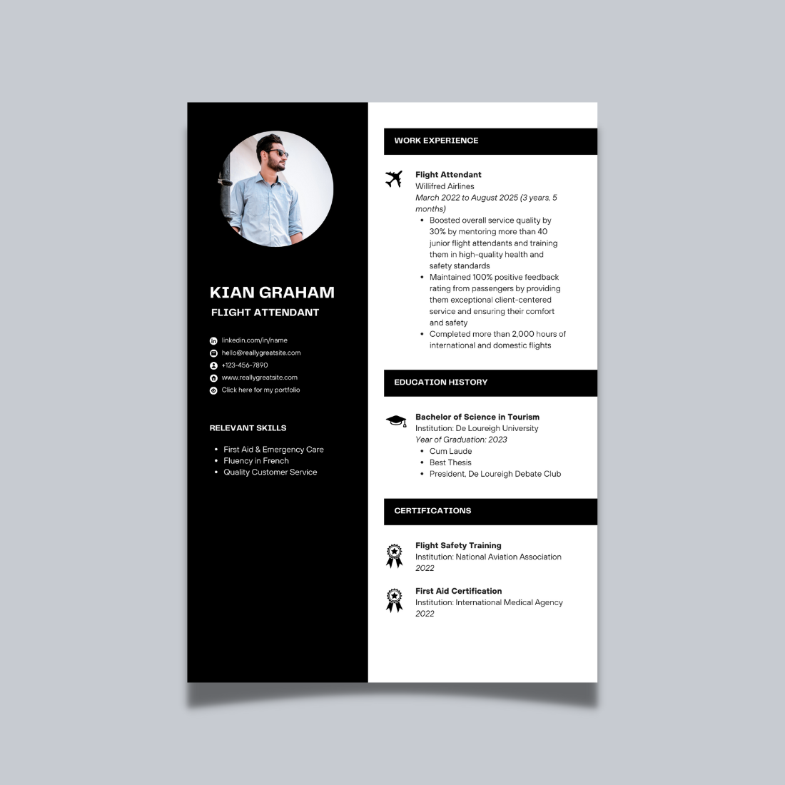 Black and white professional resume template.