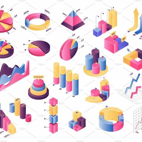 A bunch of different types of graphs on a white background.