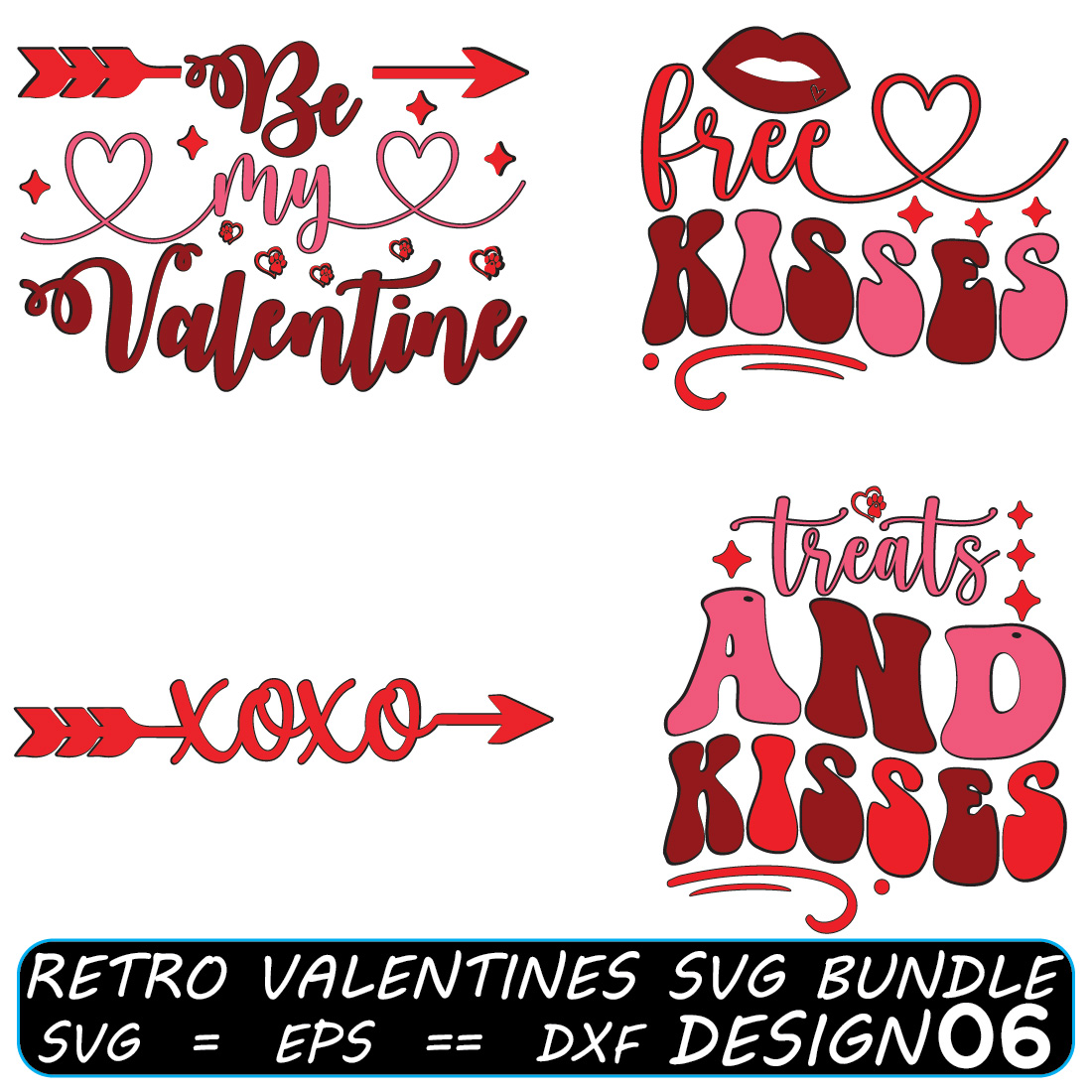 Retro valentines SVG Bundle preview image.