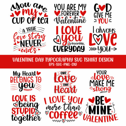 Valentine Day Typography SVG T-shirt Design Bundle cover image.