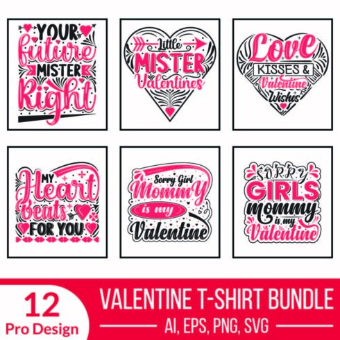 Valentines Day Typography T-Shirt Design Bundle cover image.