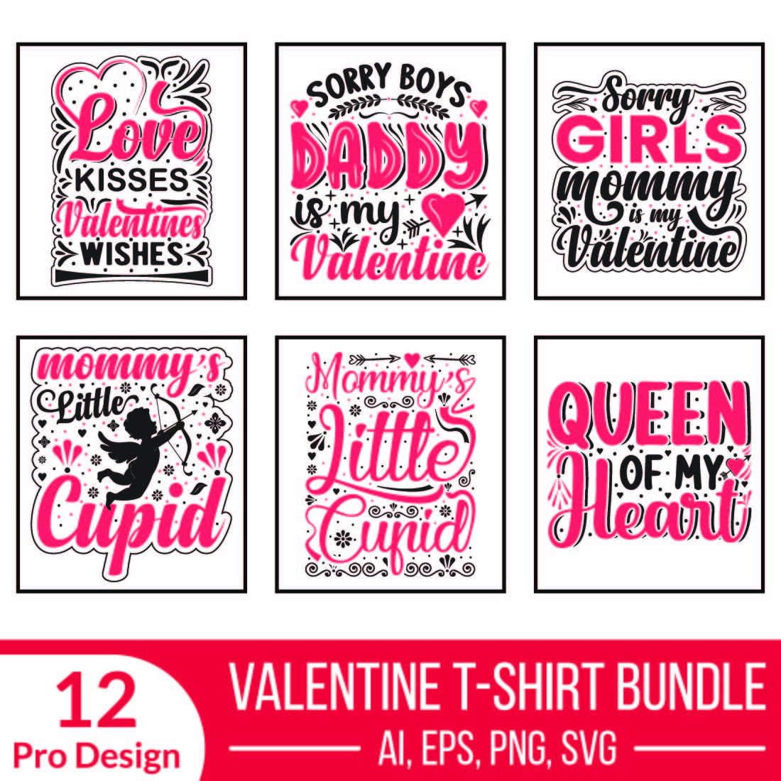Valentines Day Typography T-Shirt Design Bundle preview image.