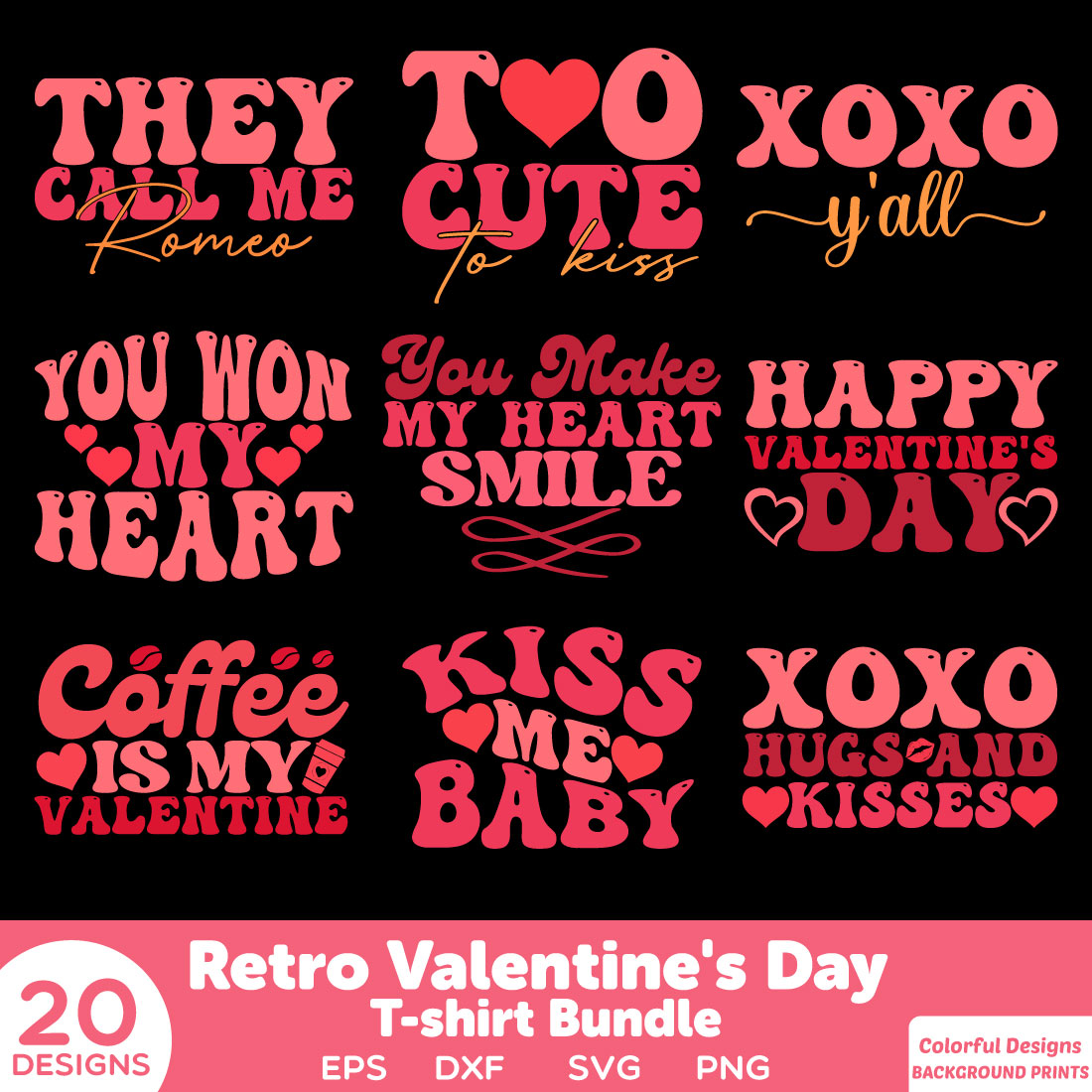 Retro Valentine’s Day T Shirt Bundle cover image.