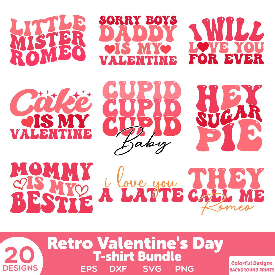 Retro Valentine’s Day T Shirt Bundle preview image.