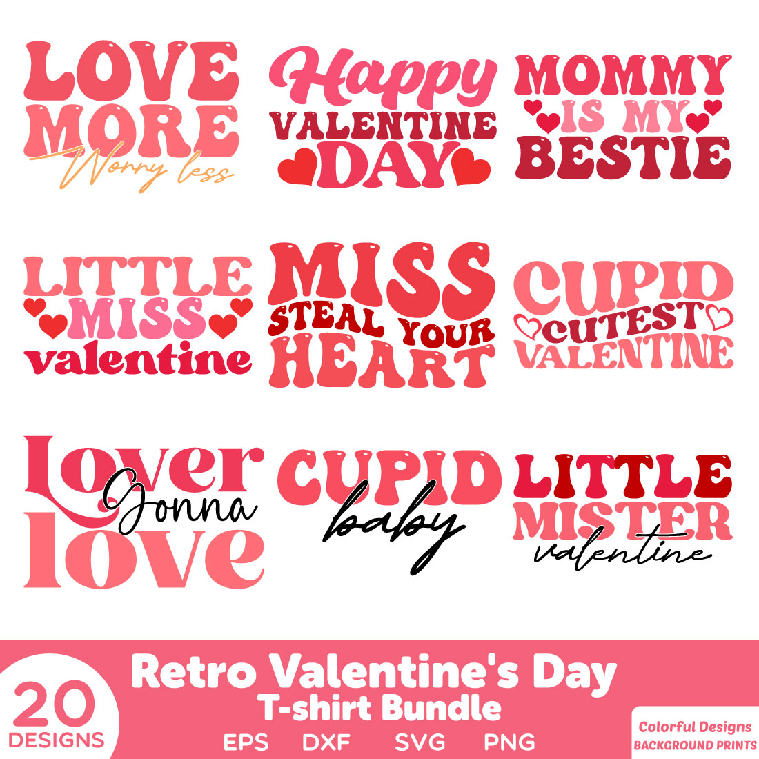 Retro Valentine’s Day T Shirt Bundle preview image.