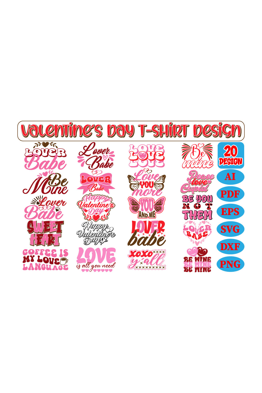 Valentine\'s Day T-Shirt Design Bundle pinterest preview image.