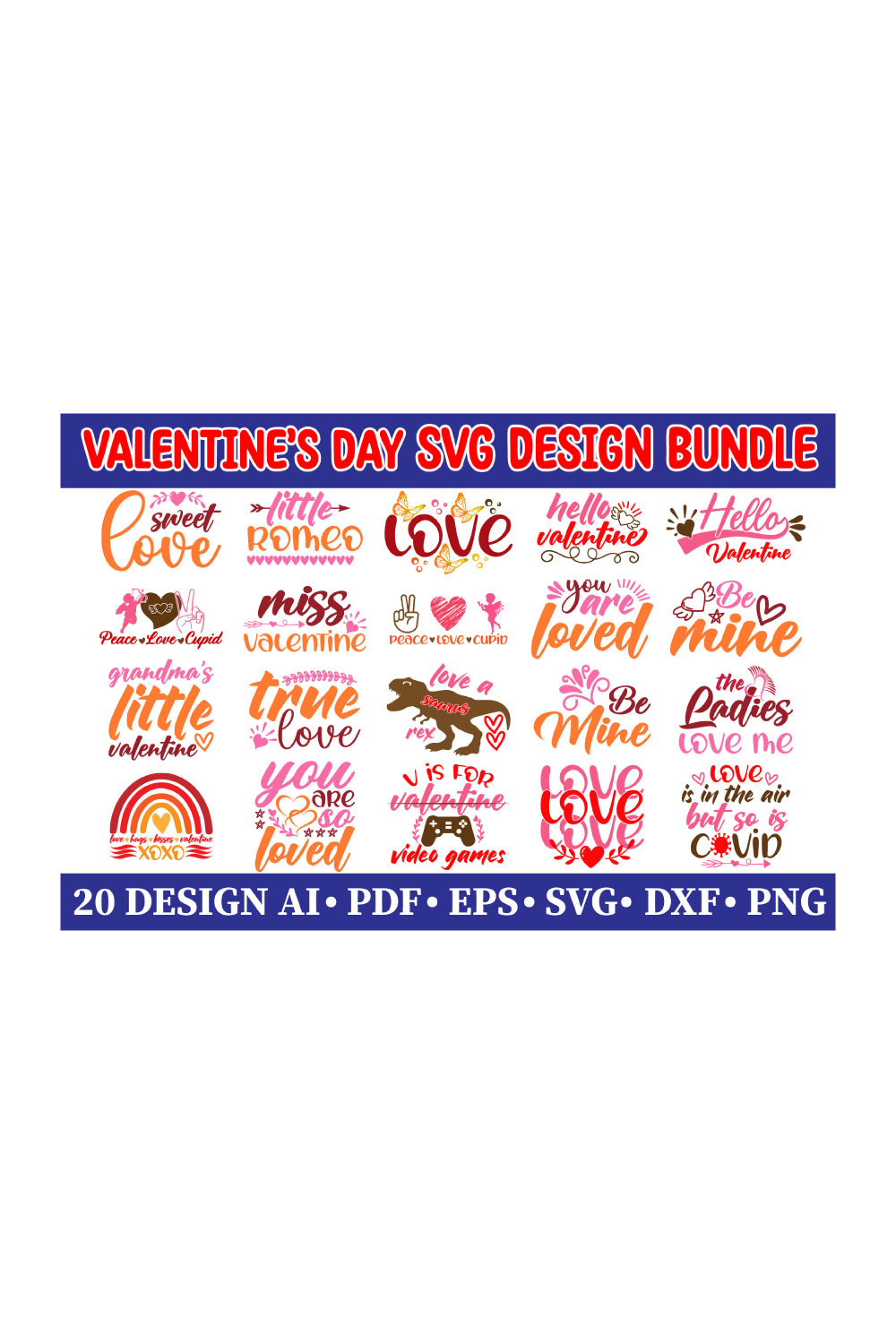 Valentine\'s Day T-Shirt Design Bundle Vol 3 pinterest preview image.