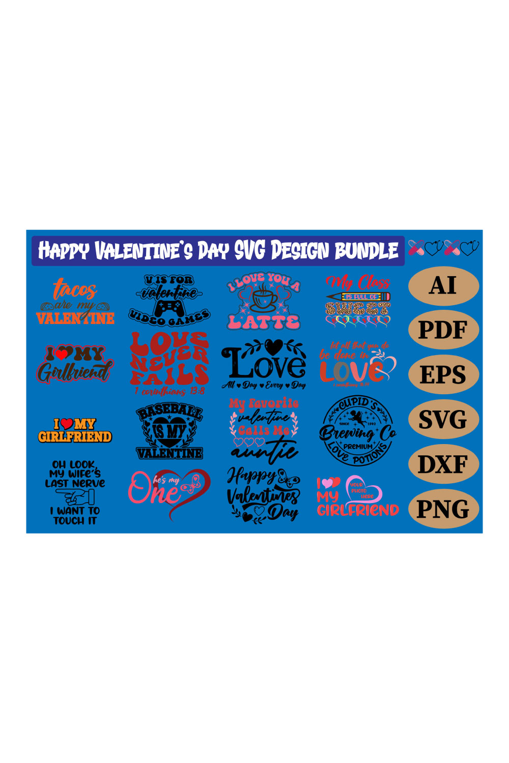 Valentine\'s Day T-Shirt Design Bundle Vol 4 pinterest preview image.