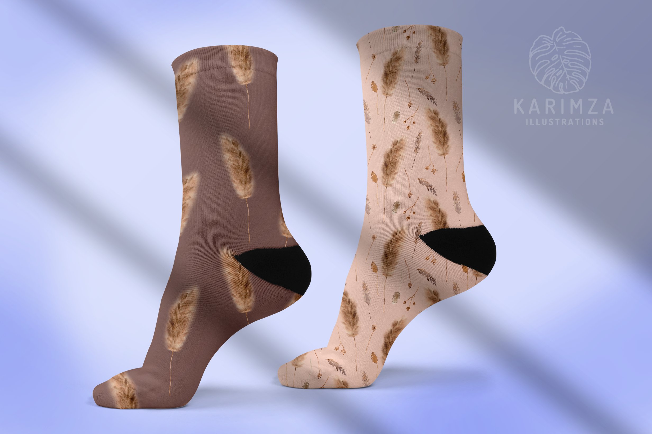 Pair of socks with brown spots on them.