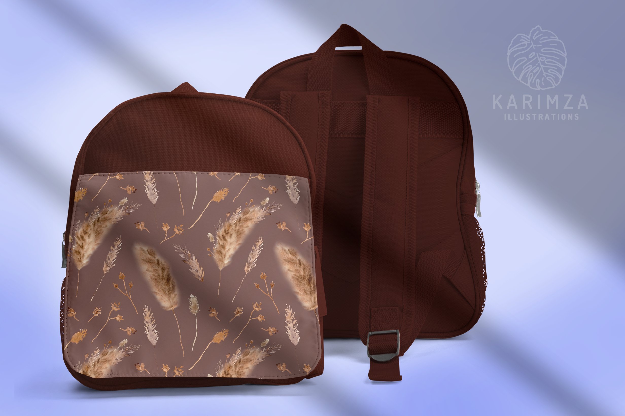 Brown backpack and a brown and white backpack.