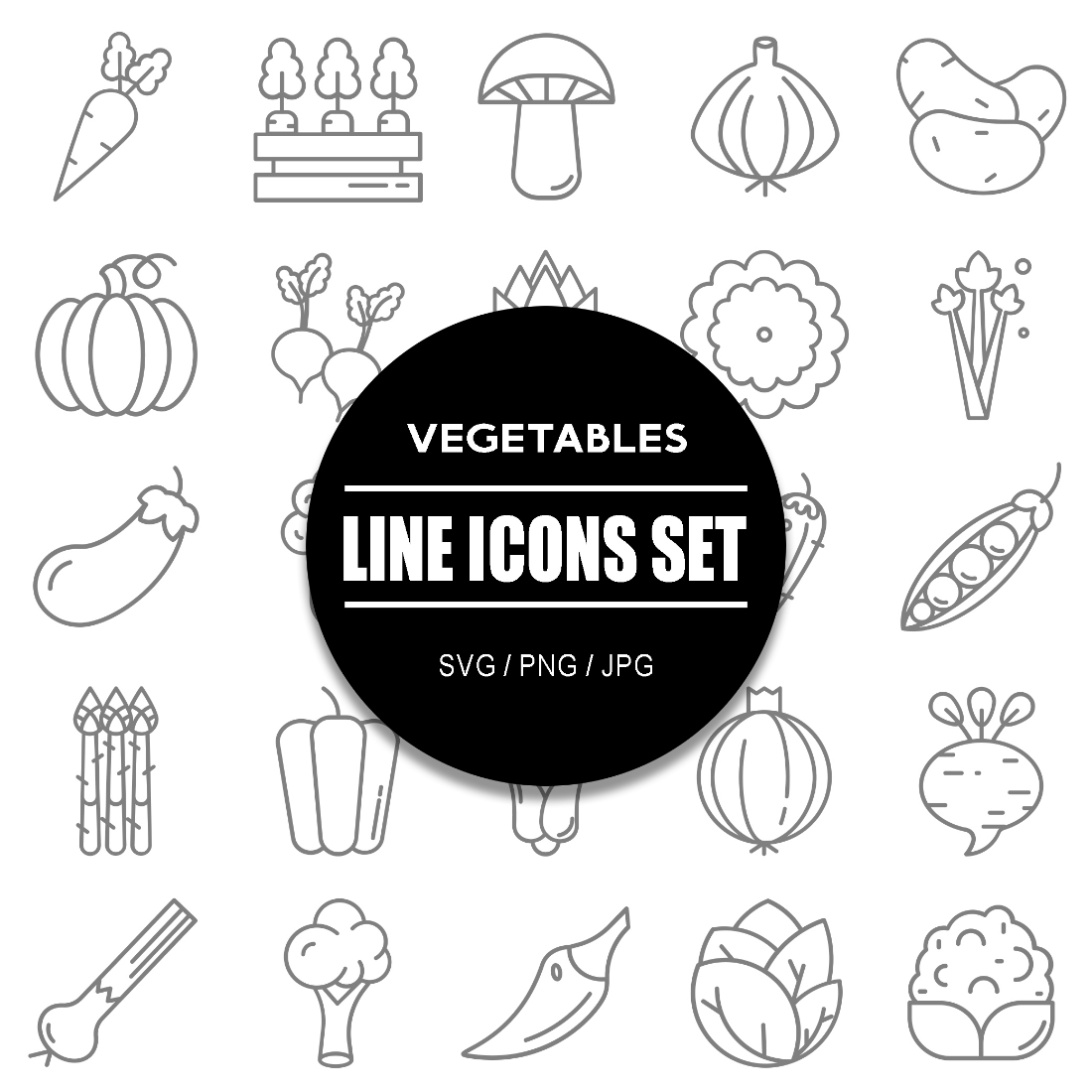 Vegetables Line Icon Set cover image.