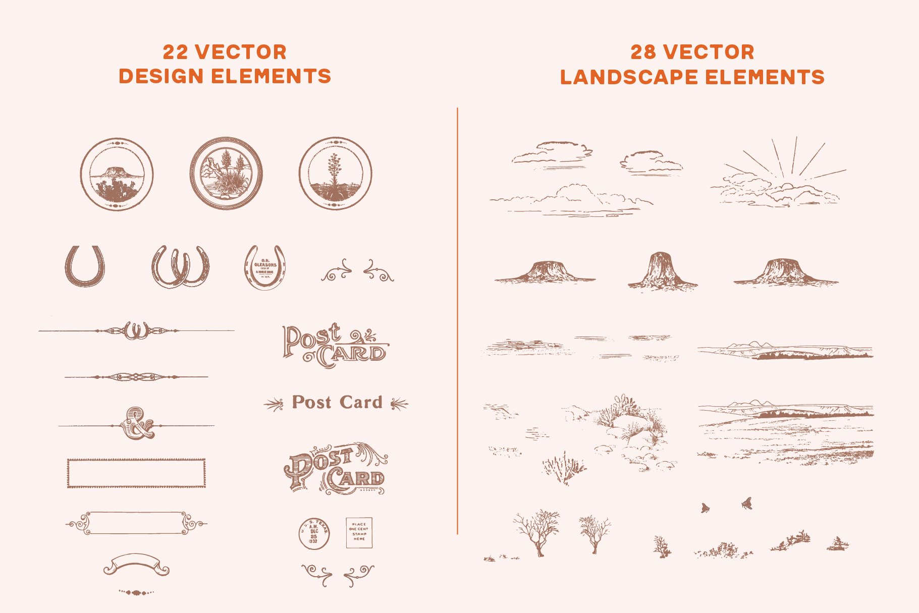 Set of hand drawn elements for a landscape.