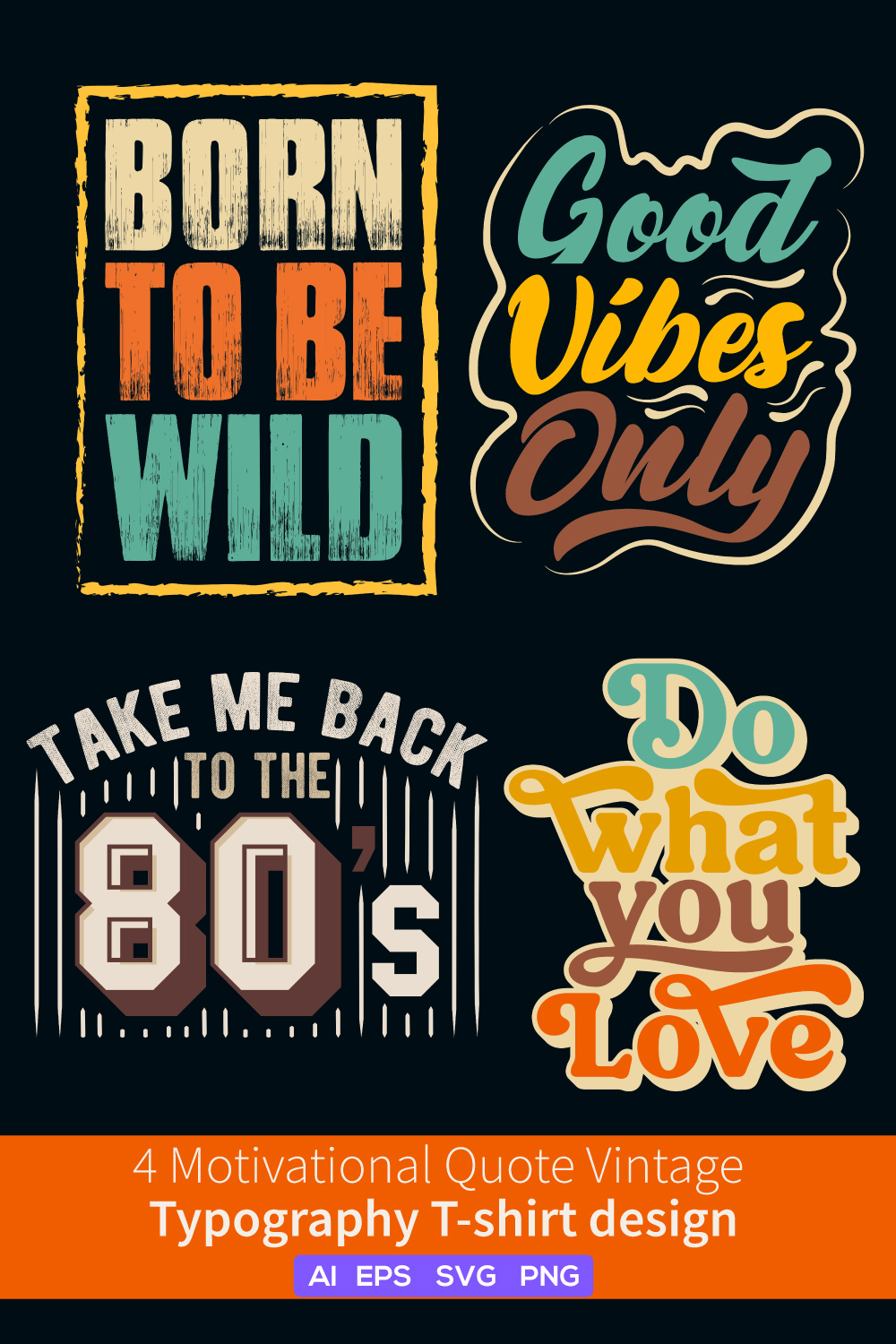 Find Your Inspiration with our Vintage Typography T-Shirt Bundle - Featuring Motivational Quotes and Retro Style pinterest preview image.