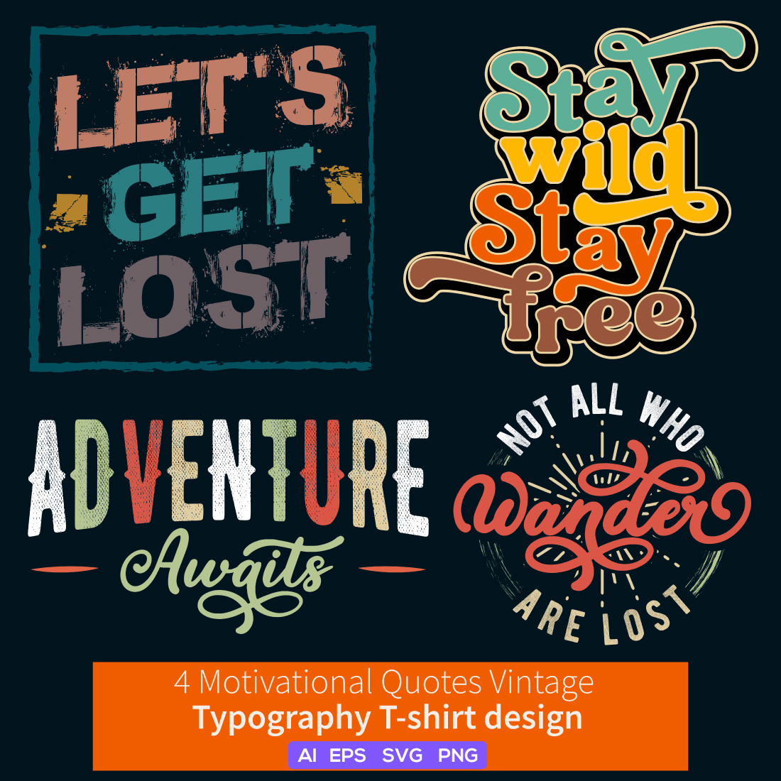 Embrace Adventure with Our Vintage Typography T-Shirt Bundle - Featuring Inspirational Quotes and Retro Style preview image.